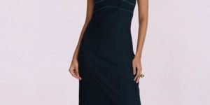 Women Teal Strappy Midi Denim Dress