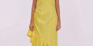 Women Yellow Ruched Sleeveless Dress