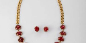 Ruby Fireworks Circle Gold Women Diamond Necklace Set