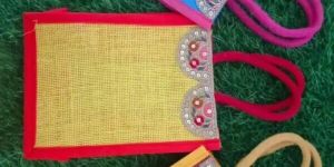 Jute Bag with Designer Embroidery Lace