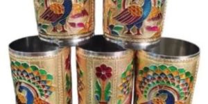 Meenakari Glasses Peacock Design Set