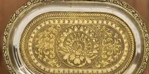 Meenakari Golden Yellow Tray