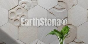 Carved Hexagonal Shape Stone Wall Panel