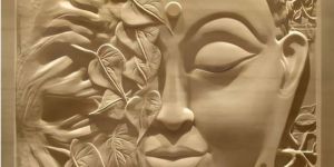 Half Face Buddha & Tree Stone Wall Mural