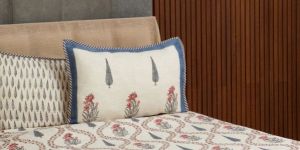 Hand Block Printed Lattice Cypress and Lillies BedCover
