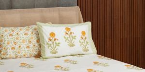 Hand Block Printed Orange Marigold Cotton Bedsheets