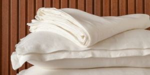 HandBlock Crisp White Linen Bed Sheet