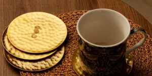 SeaHorse Hammered Brass Coasters