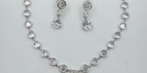 Women Short Necklace-2558-Sliver-White