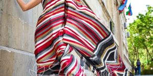 Peach Satya Paul Inspired Printed Satin Crepe Sarees