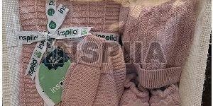 Certified Knitted Cotton Baby Bootie Gift Set with Mittons, Cap & Baby Blanket