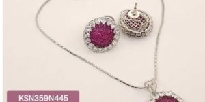 CZ Ladies Pendant Set with Semiprecious Colour Stones