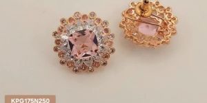 Ladies CZ Stud Earrings with Cushion Cut Stone