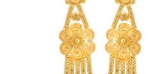 Dangling Blossom Ladies Gold Earrings