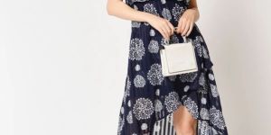 Blue Polyester Flared Dress For Women & Girls