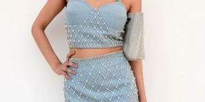 Studded Denim Women Co Ord Set