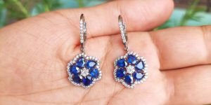 Ladies Blue Sapphire Diamond Earrings
