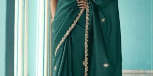 Ladies Dark Green Pure Organza Tissue Designer Saree