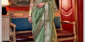 Ladies Green Designer Moss Chiffon Saree