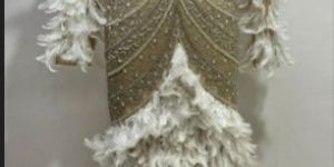 Ladies Embroidered Long Dress with Feathers