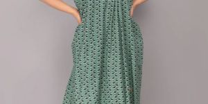 Ladies Green Printed Cotton Night Gown
