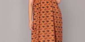 Ladies Light Brown Printed Cotton Night Gown