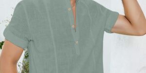 Mens Light Green Mandarin Collar Shirt
