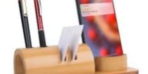 Eco-Friendly Handcrafted Bamboo Mobile Stand with Pen Holder