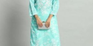 Aisha Mulmul Teal Blue Straight Kurti