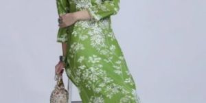 Lucknowi Mulmul Green Printed Kurti