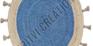 Blue Jute Braided Bordered Round Rug