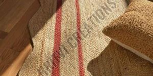 Plain Scalloped Red Border Jute Rug