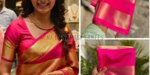 Rani Pink & Golden Banarasi Silk Saree