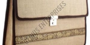 Brown Border Jute Laptop Bag