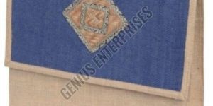 Long Shoulder Length Blue Fancy Jute Bag