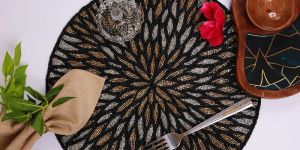 Handmade Black Round Beaded Placemat
