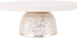 Marble Cake Stand with Silver Carved Base