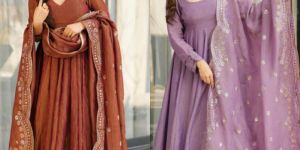 Ladies Fancy Silk Party Anarkali Suit Dupatta Set