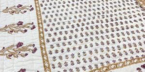 off white floral hand block print quilt blanket