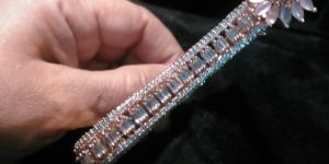 Flower Design American Diamond Pink Square Bracelet