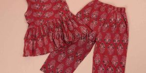 Girls Maroon Paisley Cotton Co-ord Set