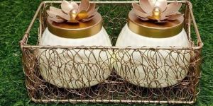 Golden Metal Basket Jar Set