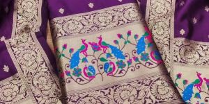 Zari Work Paithani Unstitched Dress Material