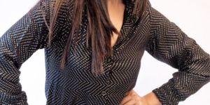 Embroidered Sequin Black Viscose Shirts