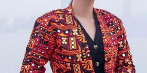 Short Red Embroidered Mirror Work Jacket