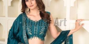 Sea Green Semi Stitched Lehenga with Unstitched Blouse