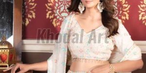 Georgette White Semi Stitched Lehenga with Unstitched Blouse