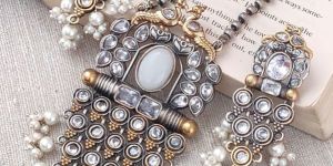 German Silver White Stone Necklace Set