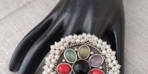 Ladies German Silver Beaded Ring