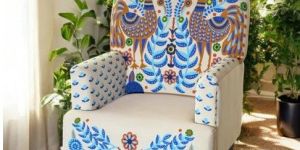 Hand Embroidered Designer Teak Wood Sofa
